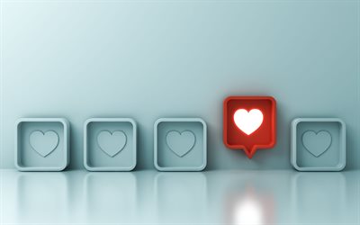 social networks, likes, trends, social networks concepts, 3d red hearts, trends concepts
