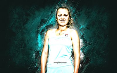 Sofia Kenin, WTA, American tennis player, blue stone background, Sofia Kenin art, tennis