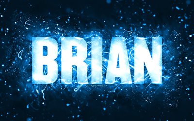 お誕生日おめでとうブライアン, 4k, 青いネオンライト, ブライアンの名前, creative クリエイティブ, ブライアンお誕生日おめでとう, ブライアンの誕生日, 人気のあるアメリカ人男性の名前, ブライアンの名前の写真, ブライアン
