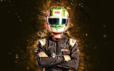 Antonio Felix Da Costa, 4K, brown neon lights, Portuguese racing drivers, Techeetah Formula E Team, Formula E, fan art, Antonio Felix Da Costa 4K