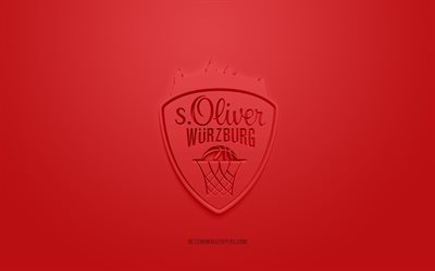 sOliver Wurzburg, creative 3D logo, red background, BBL, 3d emblem, German Basketball Club, Basketball Bundesliga, Wurzburg, Germany, 3d art, basketball, sOliver Wurzburg 3d logo