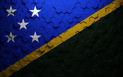 Flag of Solomon Islands, honeycomb art, Solomon Islands hexagons flag, Solomon Islands, 3d hexagons art, Solomon Islands flag