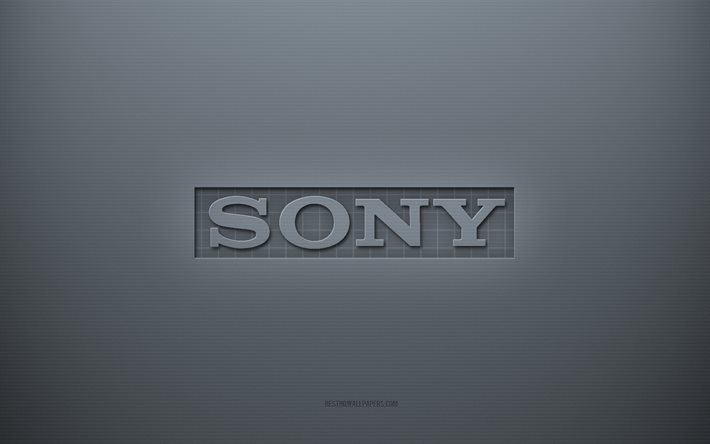 Sony logosu, gri yaratıcı arka plan, Sony amblemi, gri kağıt dokusu, Sony, gri arka plan, Sony 3d logosu