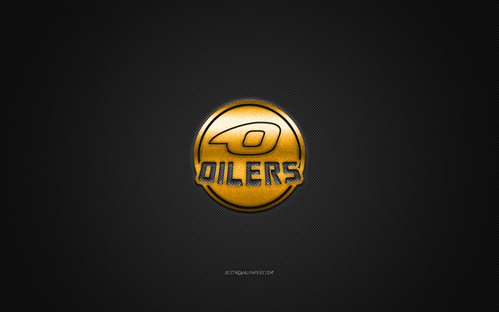 Stavanger Oilers, Norwegian ice hockey club, yellow logo, gray carbon fiber background, Eliteserien, hockey, Stavanger, Norway, Stavanger Oilers logo