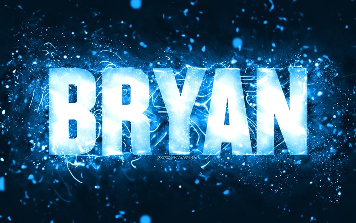 Download wallpapers Happy Birthday Bryan, 4k, blue neon lights, Bryan ...