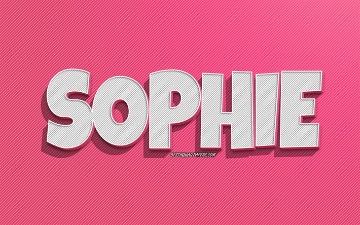 Sophie, fond de lignes roses, fonds d&#39;&#233;cran avec des noms, nom de Sophie, noms f&#233;minins, carte de voeux Sophie, dessin au trait, photo avec le nom de Sophie