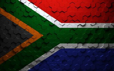 Drapeau de l&#39;Afrique du Sud, art en nid d&#39;abeille, drapeau des hexagones de l&#39;Afrique du Sud, Afrique du Sud, art des hexagones 3d, drapeau de l&#39;Afrique du Sud