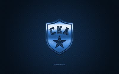 SKA St Petersburg, Russian hockey club, Kontinental Hockey League, blue logo, blue carbon fiber background, ice hockey, KHL, St Petersburg, Russia, SKA St Petersburg logo