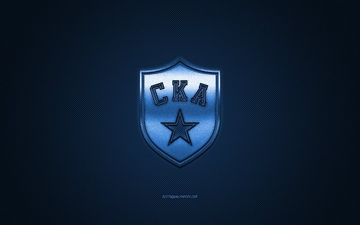 SKA Saint-P&#233;tersbourg, club de hockey russe, Kontinental Hockey League, logo bleu, fond bleu en fibre de carbone, hockey sur glace, KHL, Saint-P&#233;tersbourg, Russie, logo SKA Saint-P&#233;tersbourg