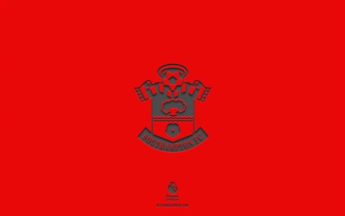 Southampton FC, red background, English football team, Southampton FC emblem, Premier League, England, football, Southampton FC logo