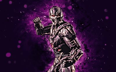 Triborg, 4k, néons violets, MK13, Mortal Kombat 13, créatif, Mortal Kombat, Triborg Mortal Kombat
