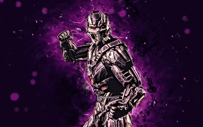Triborg, 4k, violetta neonljus, MK13, Mortal Kombat 13, kreativa, Mortal Kombat, Triborg Mortal Kombat