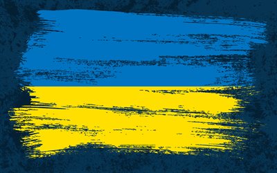 4k, Flag of Ukraine, grunge flags, European countries, national symbols, brush stroke, Ukrainian flag, grunge art, Ukraine flag, Europe, Ukraine