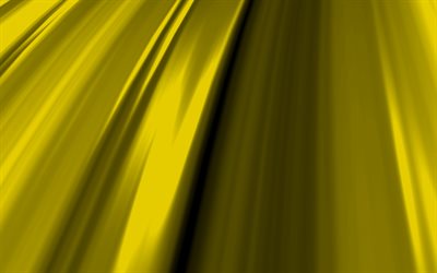 keltaiset 3D-aallot, 4K, aaltoilevat kuviot, keltaiset abstraktit aallot, keltaiset aaltoilevat taustat, 3D-aallot, aaltojen tausta, keltaiset taustat, aaltorakenteet