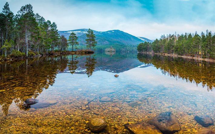 Karelia, 4k, crystal clear lake, autumn, mountains, forest, Russia, beautiful nature, Asia