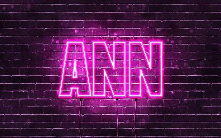 I, 4k, tapeter med namn, kvinnliga namn, Ann namn, lila neon lights, Grattis Ann, bild med Ann namn