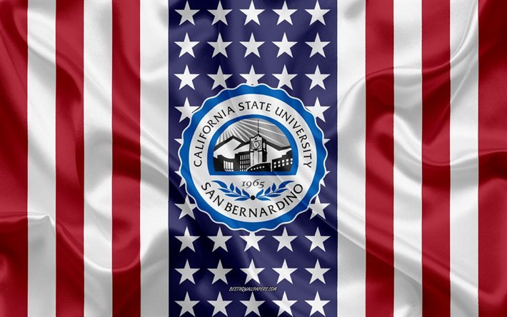 La Universidad Estatal de California en San Bernardino, el Emblema, la Bandera Americana, la Universidad Estatal de California en San Bernardino logotipo, San Bernardino, California, estados UNIDOS, Emblema de la Universidad Estatal de California en San B