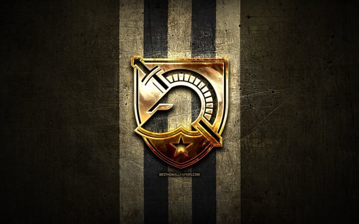 Army Black Knights, golden logo, NCAA, brown metal background, american football club, Army Black Knights logo, american football, USA