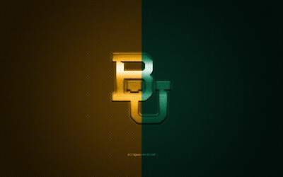 Baylor Athletics logosu, Amerikan Futbol Kul&#252;b&#252;, NCAA, sarı-yeşil logo, sarı-yeşil karbon fiber arka plan, Amerikan Futbolu, Waco, Texas, ABD, Baylor Athletics
