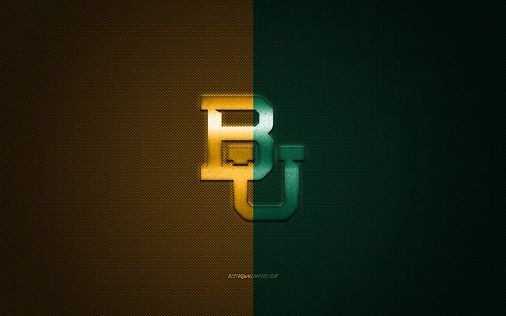 Baylor Yleisurheilu logo, American football club, NCAA, keltainen-vihre&#228; logo, keltainen-vihre&#228; hiilikuitu tausta, Amerikkalainen jalkapallo, Waco, Texas, USA, Baylor Yleisurheilu
