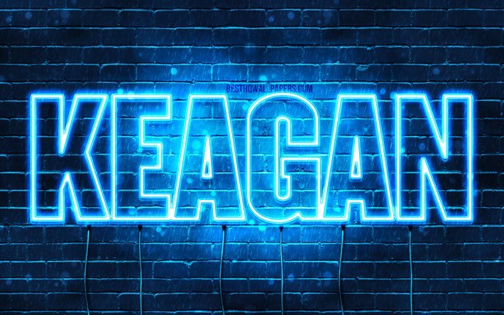 Keagan, 4k, taustakuvia nimet, vaakasuuntainen teksti, Keagan nimi, Hyv&#228;&#228; Syntym&#228;p&#228;iv&#228;&#228; Keagan, blue neon valot, kuva Keagan nimi