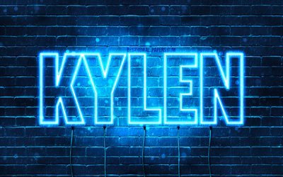 Kylen, 4k, adları Kylen adı ile, yatay metin, Kylen adı, Doğum g&#252;n&#252;n kutlu olsun Kylen, mavi neon ışıkları, resimli duvar kağıtları