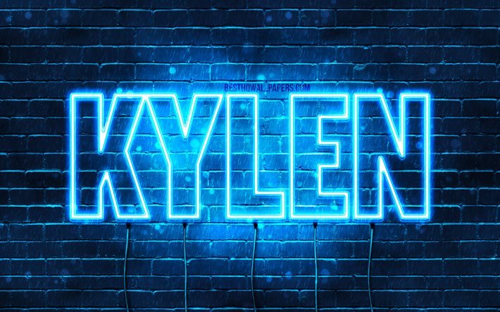 Kylen, 4k, sfondi per il desktop con i nomi, il testo orizzontale, Kylen nome, Felice Compleanno Kylen, neon blu, immagine con nome Kylen