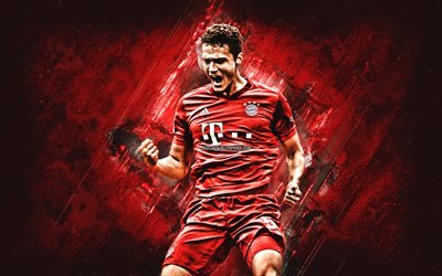 Benjamin Pavard, FC Bayern Munich, french soccer player, portrait, red stone background, Bundesliga, Germany, football