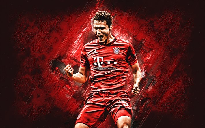 Benjamin Pavard, FC Bayern Munich, le fran&#231;ais joueur de football, portrait, rouge, pierre fond, de la Bundesliga, Allemagne, football