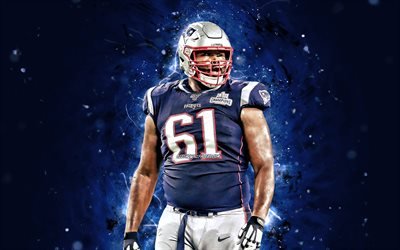 Marcus Canh&#227;o, 4k, NFL, New England Patriots, offensive tackle, luzes de neon azuis, Marcus Darell Canh&#227;o, obras de arte, Marcus Canh&#227;o New England Patriots, Marcus Canh&#227;o 4K