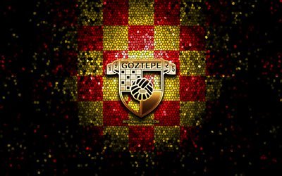 Goztepe FC, el logotipo de brillo, de turqu&#237;a Super Liga, rojo amarillo a cuadros de fondo, f&#250;tbol, Goztepe SK, turco, club de f&#250;tbol, Goztepe logotipo, mosaico de arte, Turqu&#237;a