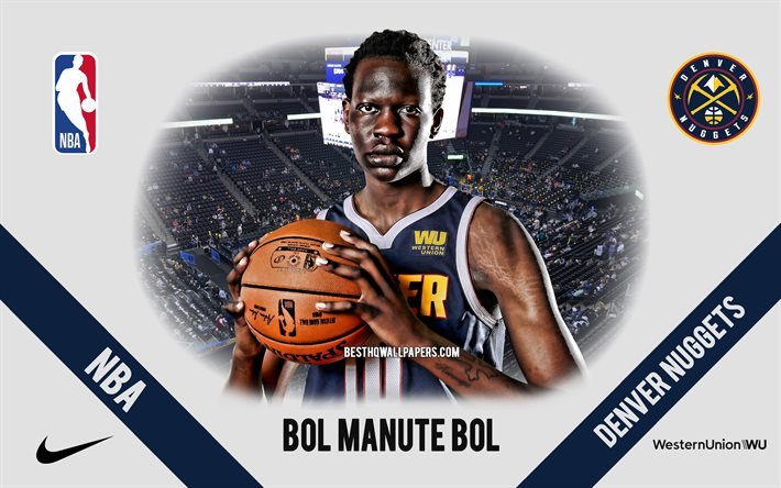 Manute Bol Bol, Denver Nuggets, Amerikan Basketbol Oyuncusu, NBA, portre, ABD, basketbol, Pepsi Center, Denver Nuggets logosu