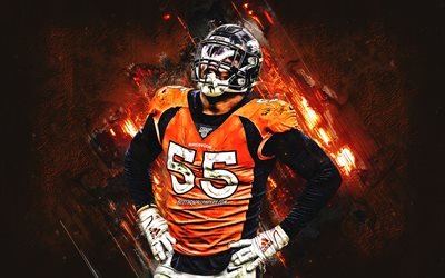 Bradley Chubb, Denver Broncos, NFL, American football, portrait, orange stone background, National Football League