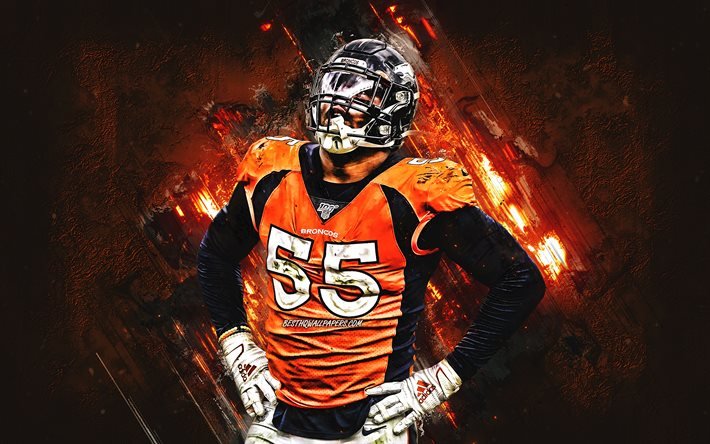 Bradley Chubb, Denver Broncos, NFL, Amerikkalainen jalkapallo, muotokuva, oranssi kivi tausta, National Football League