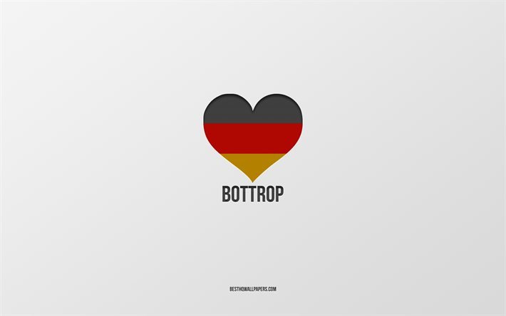 أنا أحب بوتروب, المدن الألمانية, خلفية رمادية, ألمانيا, العلم الألماني القلب, بوتروب, المدن المفضلة, الحب بوتروب