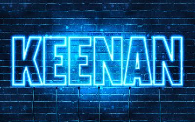 Keenan, 4k, pap&#233;is de parede com os nomes de, texto horizontal, Keenan nome, Feliz Anivers&#225;rio Keenan, luzes de neon azuis, imagem com Keenan nome