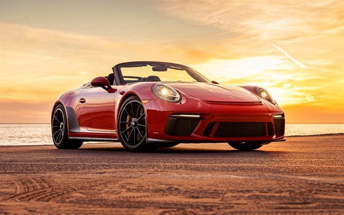 4k, Porsche 911 Speedster, G&#252;n batımı, 2019 arabalar, s&#252;per arabalar, offroad, 2019 Porsche 911, Alman otomobil, Porsche