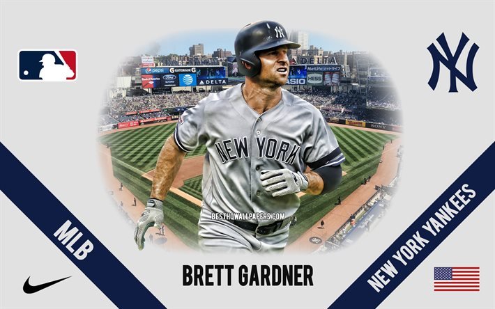 Brett Gardner, Yankees de New York, Am&#233;ricain, Joueur de Baseball, MLB, portrait, etats-unis, le baseball, le Yankee Stadium, logo New York Yankees, la Ligue Majeure de Baseball