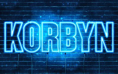 korbyn, 4k, tapeten, die mit namen, horizontaler text, korbyn namen, happy birthday korbyn, blue neon lights, bild mit name korbyn