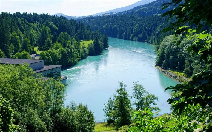 Halblech, yaz, g&#252;zel bir doğa, nehir, dağlar, Bavyera, Almanya, Avrupa&#39;nın