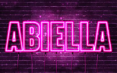 Happy Birthday Abiella, 4k, pink neon lights, Abiella name, creative, Abiella Happy Birthday, Abiella Birthday, popular french female names, picture with Abiella name, Abiella