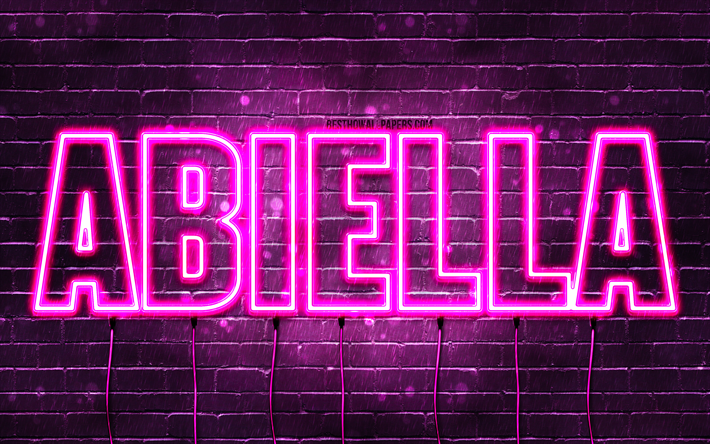 buon compleanno abiella, 4k, luci al neon rosa, nome abiella, creativo, abiella buon compleanno, abiella compleanno, nomi femminili francesi popolari, foto con nome abiella, abiella