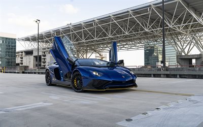 2022, lamborghini aventador sv, 4k, vorderansicht, exterieur, neuer blauer aventador, italienische supersportwagen, lamborghini