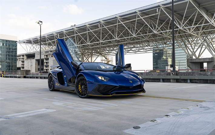 2022, Lamborghini Aventador SV, 4k, front view, exterior, new blue Aventador, italian supercars, Lamborghini