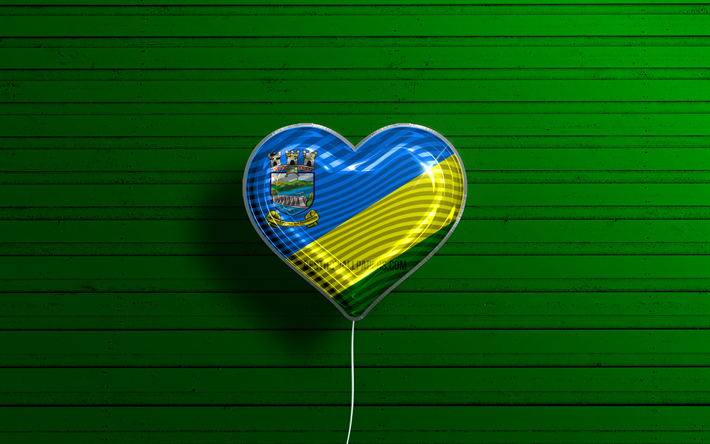I Love Aguas Lindas de Goias, 4k, realistic balloons, green wooden background, Day of Aguas Lindas de Goias, brazilian cities, Brazil, cities of Brazil, Aguas Lindas de Goias flag