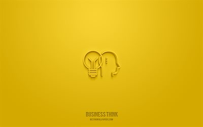 business think 3d icon, gul bakgrund, 3d symboler, business think, business icons, 3d icons, business think sign, business 3d icons