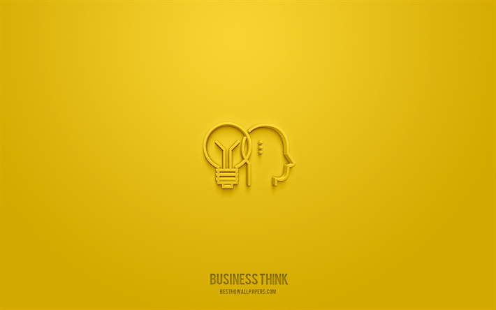 business pensare 3d icona, sfondo giallo, simboli 3d, business pensare, icone di affari, icone 3d, business pensare segno, icone di affari 3d