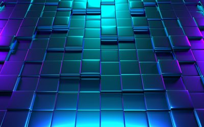 sfondo blu 3d cubi, modello 3d cubi, sfondo blu poligono 3d, cubi blu 3d, sfondo 3d cubi