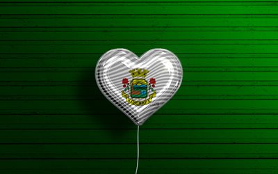 I Love Alvorada, 4k, realistic balloons, green wooden background, Day of Alvorada, brazilian cities, flag of Alvorada, Brazil, balloon with flag, cities of Brazil, Alvorada flag, Alvorada