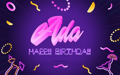 Happy Birthday Ada, 4k, Purple Party Background, Ada, creative art, Happy Ada birthday, Ada Birthday, Birthday Party Background
